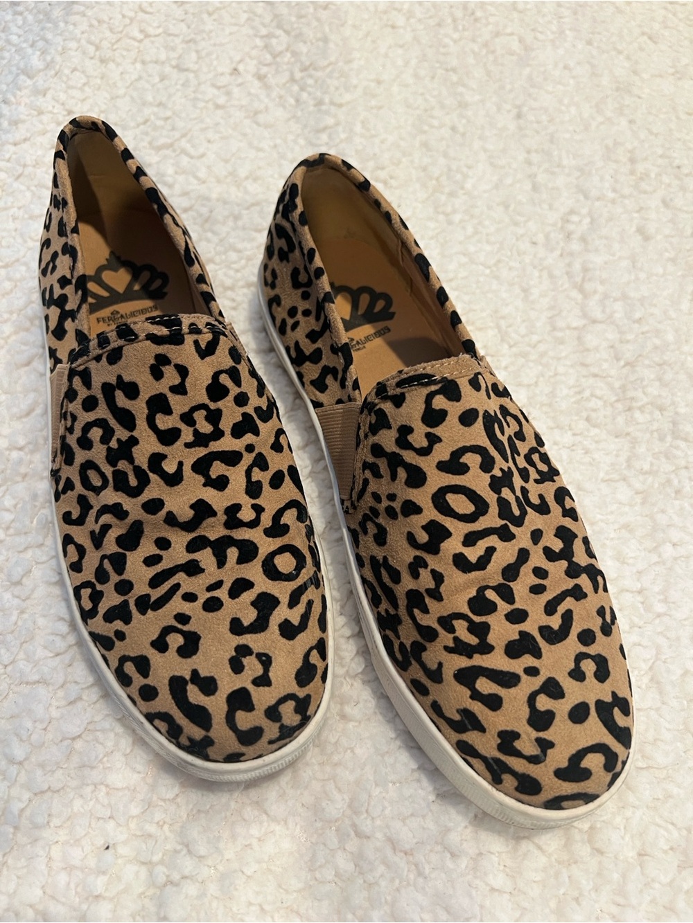 Fergalicious Leopard-Print Slip-On Sneakers in Tan and Black - Size 7.5